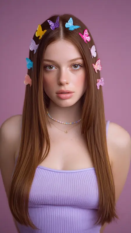 Straight Hair with Butterfly Clips - Y2k haircuts