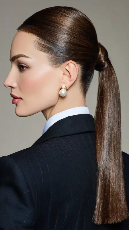 Straight Hair with Sleek Low Ponytail - Straight Hairstyles
