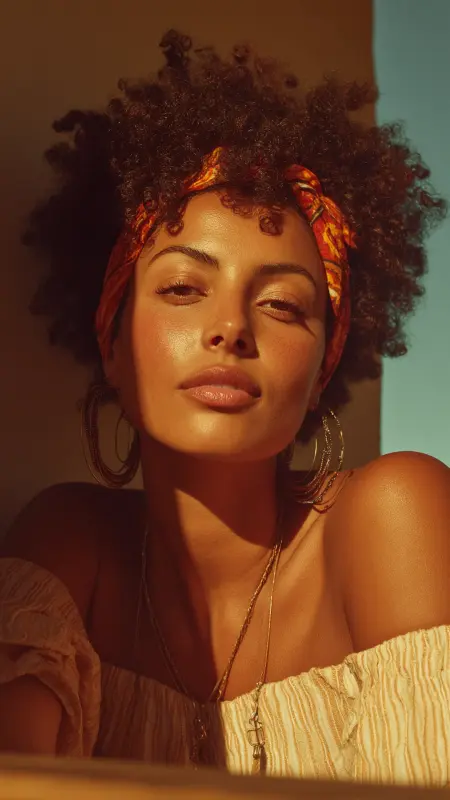 Sunshine Swirl: Curly Afro with a Pop of Color - Summer hairstyles for short hair
