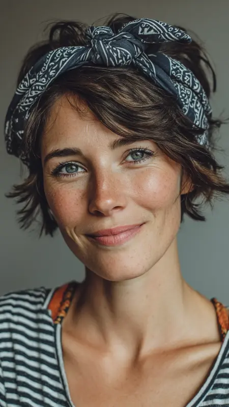 Breezy Waves with Boho Bandana - Summer hairstyles for short hair