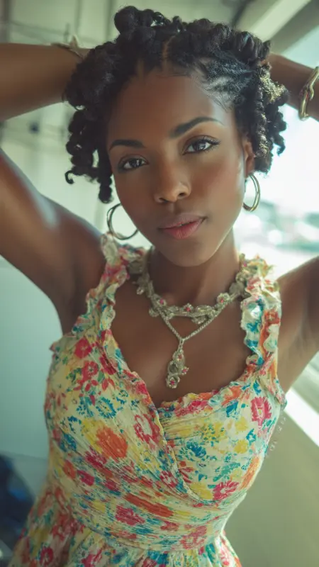 Effortless Elegance: Short Coiled Twists in Natural Black - Summer hairstyles for short hair