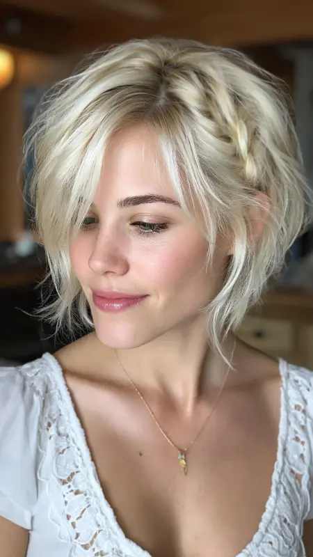 Sun-Kissed Waves with a Whisper of a Braid - Summer hairstyles for short hair