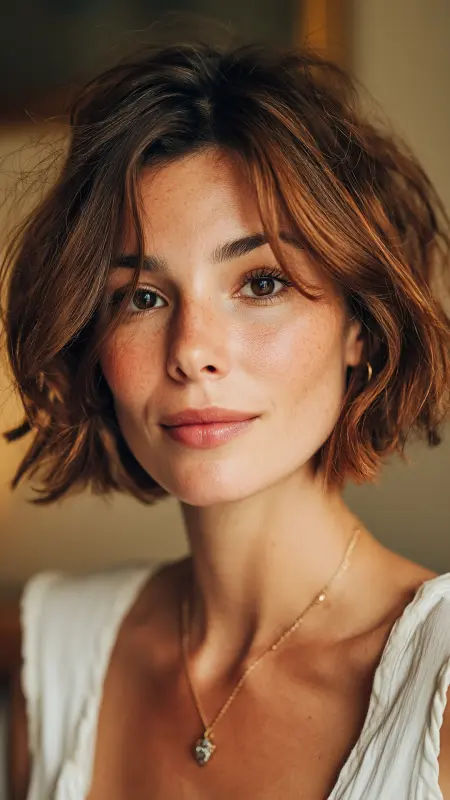 Sun-Kissed Auburn Waves: The Carefree Bob - Summer hairstyles for short hair