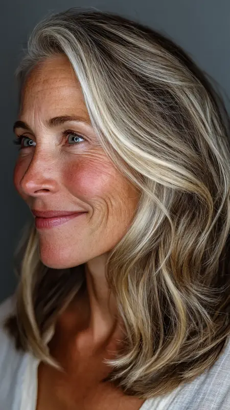Sun-Kissed Balayage Layers -  cover grey hair with highlights 