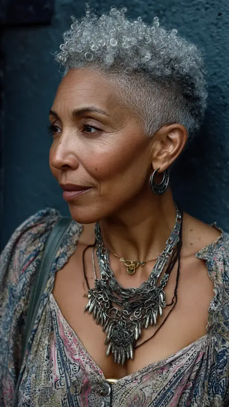 Tapered Afro with Defined Curls - Hairstyles for Older Black Women