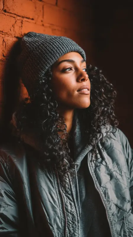 Tapered Curls with Beanie - Curly Hairstyles With Beanies
