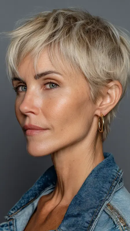 Tapered Pixie with Wispy Bangs -  Haircuts for women over 50 with bangs 