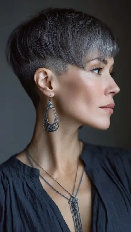 Tapered Undercut Pixie - Undercut pixie haircut for older women