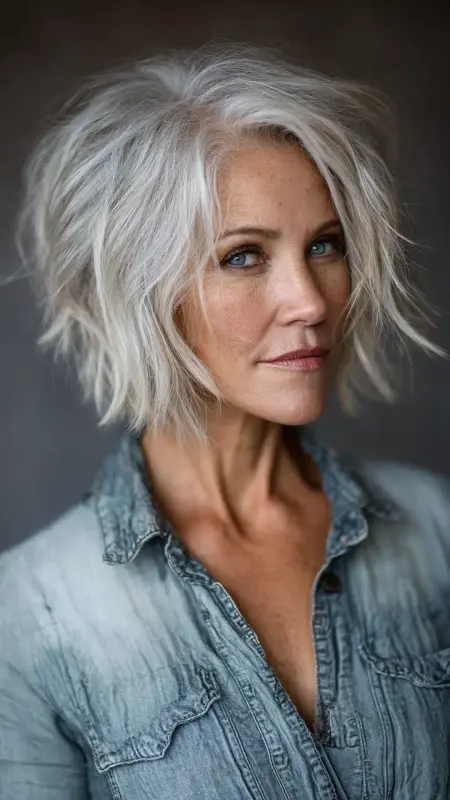 Textured Bob with Undone Layers - Medium Length Bob Haircuts For Women Over 50