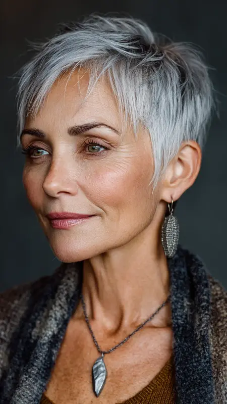 Textured Cropped Cut - gray hair styles for women over 50