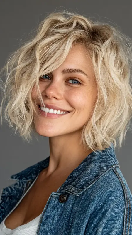 Textured Inverted Bob with Tousled Waves - Inverted Bob Haircuts For Fine Hair
