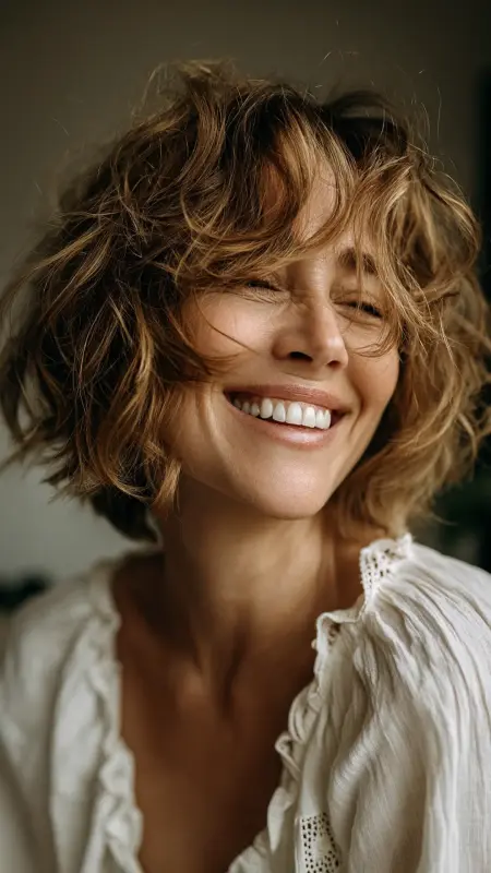 Textured Layered Cut with Messy Waves - Medium length hair with layers over 60 older women