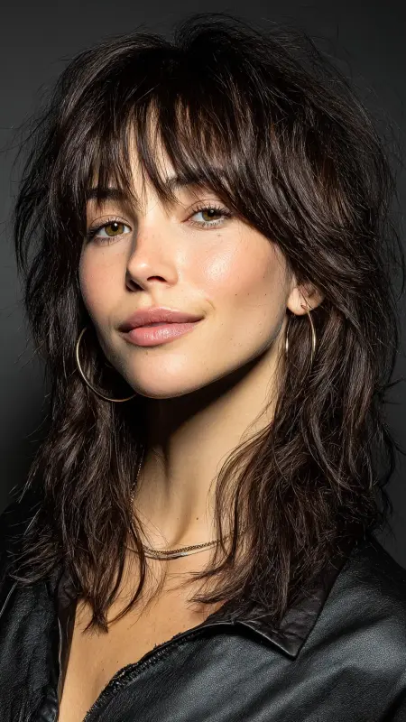 Textured Lob with Curtain Bangs - long curtain bangs round face