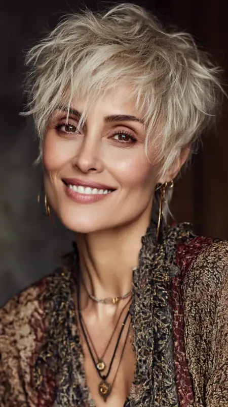 Textured Pixie with Side-Swept Bangs - Sassy hair older women