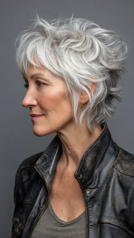 Textured Shag -  Short white hair for older women 