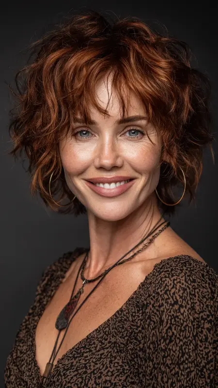 Textured Shag with Curtain Bangs - Shoulder Length Haircuts For Women Over 60