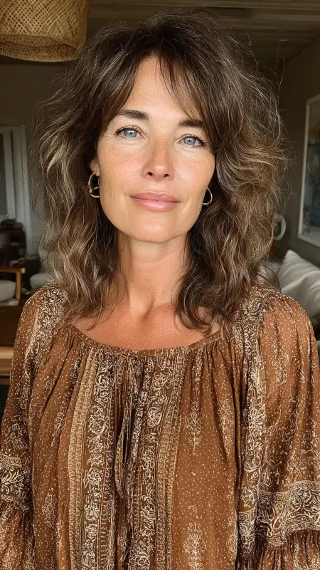 Textured Shag with Curtain Bangs - Shoulder Length Hairstyles For Women Over 60