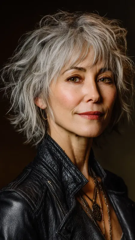 Textured Shag with Wispy Bangs - Medium length hair with layers over 60 older women
