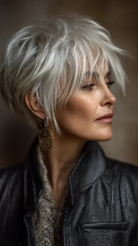 Textured Short Cut with Mini Fringe - Short Layered Hairstyles For Older Women