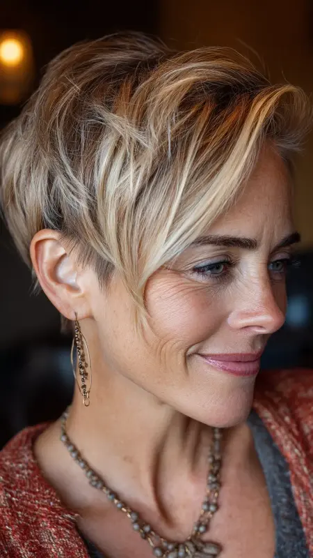 Textured Undercut Pixie with Soft Layers - Undercut pixie haircut for older women