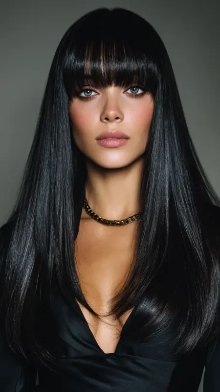 The Glossy Blunt Bangs and Long Hair - Sophisticated haircut