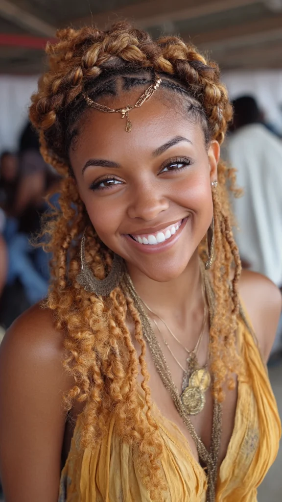 Toffee Blonde Braided Crown on Natural Curls Pro – Hair color for college students – HappyHairy
