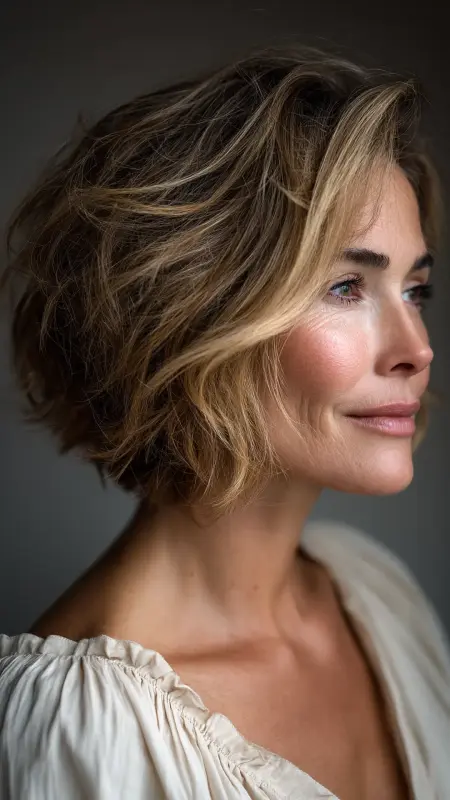 Tousled Bob with Beachy Waves - bob hair styles for women over 50