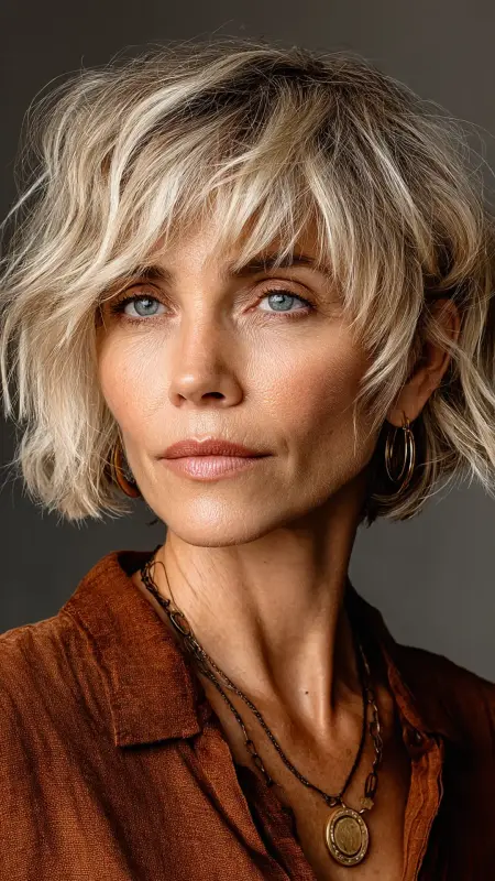 Tousled Bob with Side Swept Layers - bob haircuts for women over 60 with fine hair