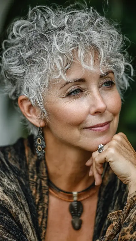 Tousled Curly Pixie - Short pixie hairstyles for older women