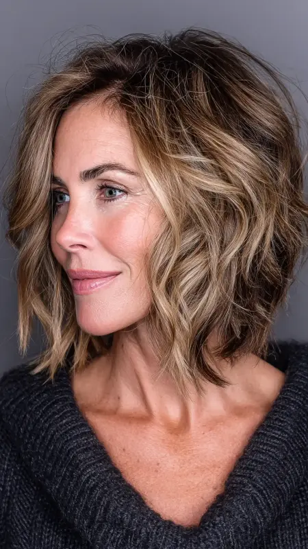 Tousled Lob with Beach Waves - Sassy hair older women