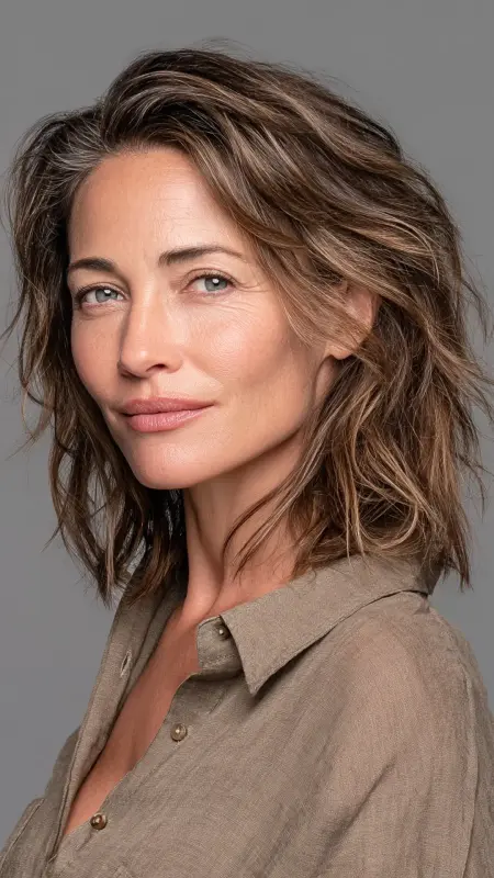 Tousled Medium-Length Layers - Hairstyles For Women Over 50 With Thinning Hair