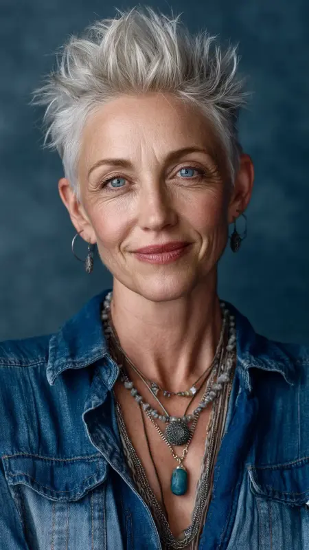 Tousled Pixie with Volume -  Short white hair for older women 