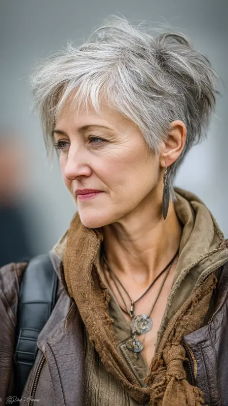 Tousled Shaggy Pixie with Bangs - hairstyles for women over 70 with bangs