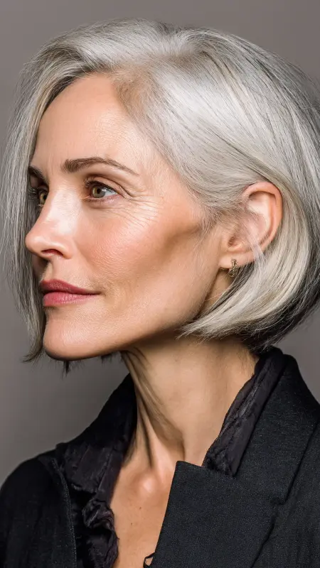 Tucked-Behind-Ear Sleek Bob - Hairstyles for women over 70 with fine hair