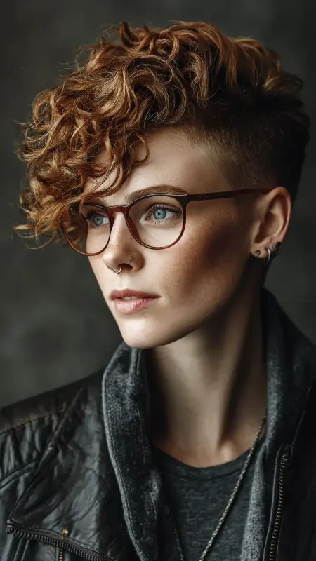 Undercut Curls -  short curly hair with glasses 