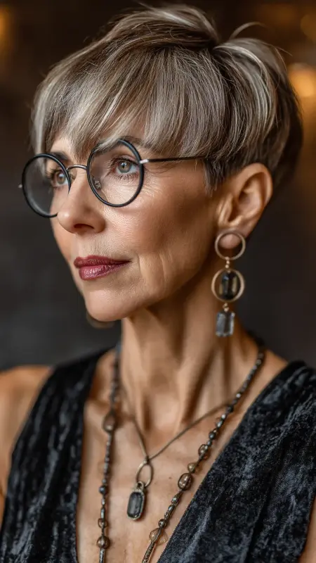Undercut Pixie with Long Fringe - Undercut pixie haircut for older women
