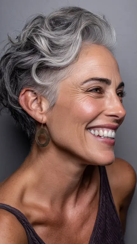 Undercut Pixie with Soft Waves - Undercut pixie haircut for older women