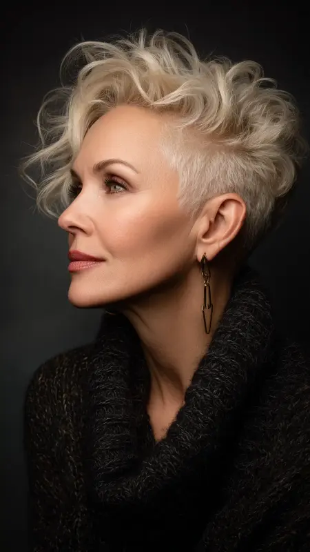 Undercut Pixie with Voluminous Crown - Undercut pixie haircut for older women