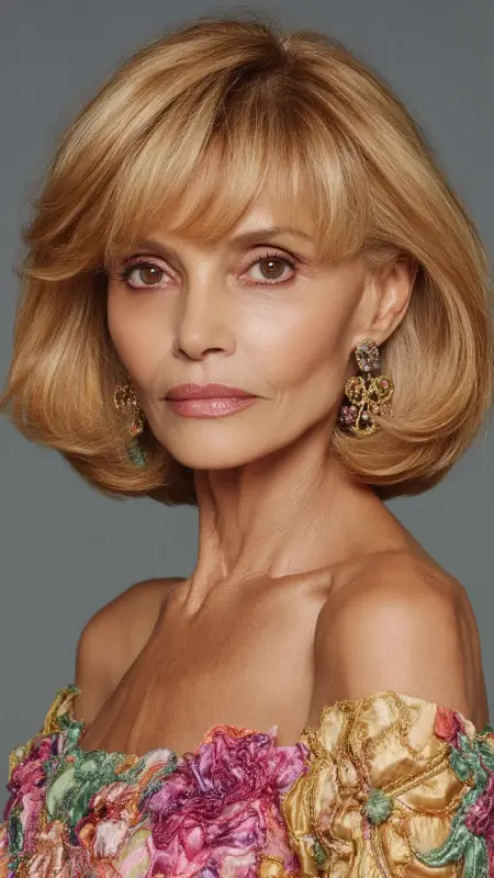 Voluminous Blowout with Side Bangs - hairstyles for women over 70 with bangs
