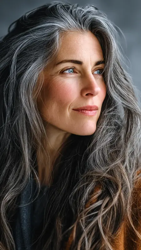Voluminous Crown Layers - gray hair styles for women over 50