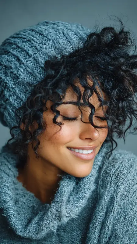 Voluminous Curls with Slouchy Beanie - Curly Hairstyles With Beanies