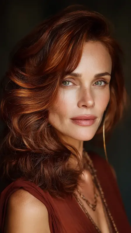 Warm Copper Highlights on Brown Base - Hair color ideas for women over 50