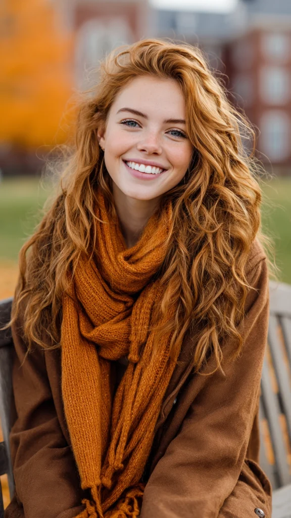 Warm Ginger Waves on Long Hair – Hair color for college students – HappyHairy