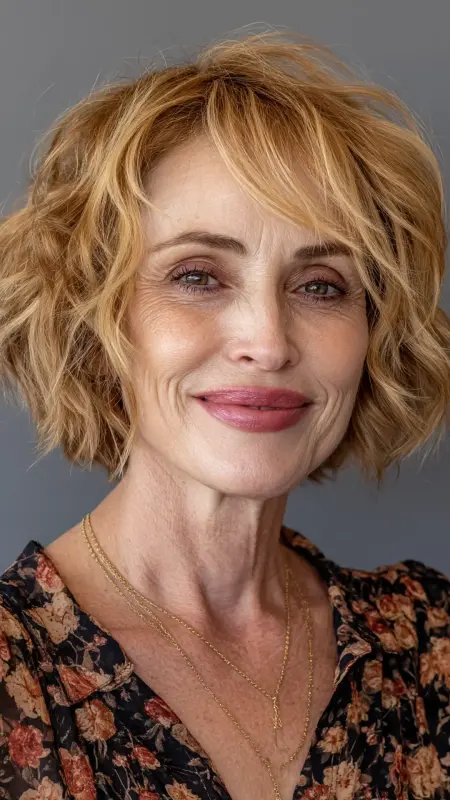 Wavy Bob with Long Side Bangs - hairstyles for women over 70 with bangs