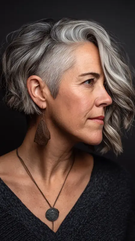 Wavy Bob with Undercut -  Short hairstyles for women over 60 with wavy hair 