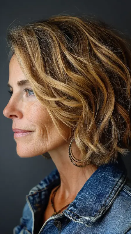 Wavy Layered Lob - Short Layered Hairstyles For Older Women