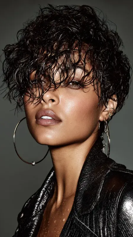 Wet-Look Curly Pixie - Short pixie haircuts for curly hair